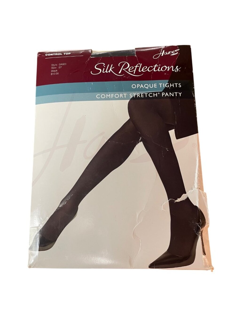 Hanes Silk Reflections Control Top Opaque Tights Black Sz EF
